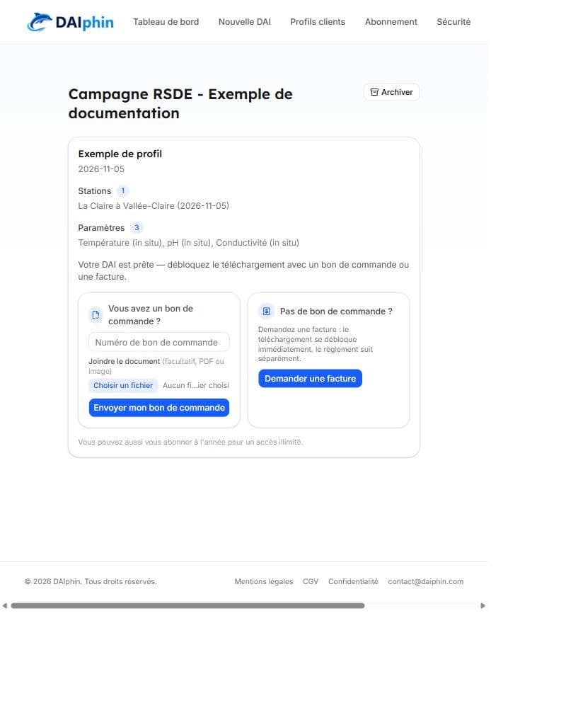 Une DAI générée, en attente de bon de commande ou de facture